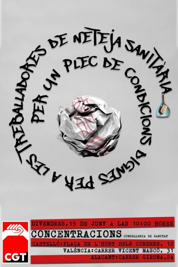 Imagen de CGT PVyM convoca concentraciones por unas condiciones dignas en la limpieza sanitaria