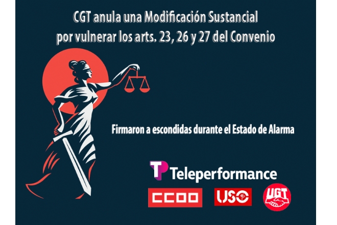 Imagen de CGT anula una MSCT que vulnera los arts. 23, 26 y 27 del Convenio de Telemarketing, que CCOO, UGT y USO firmaron a escondidas durante el Estado de Alarma