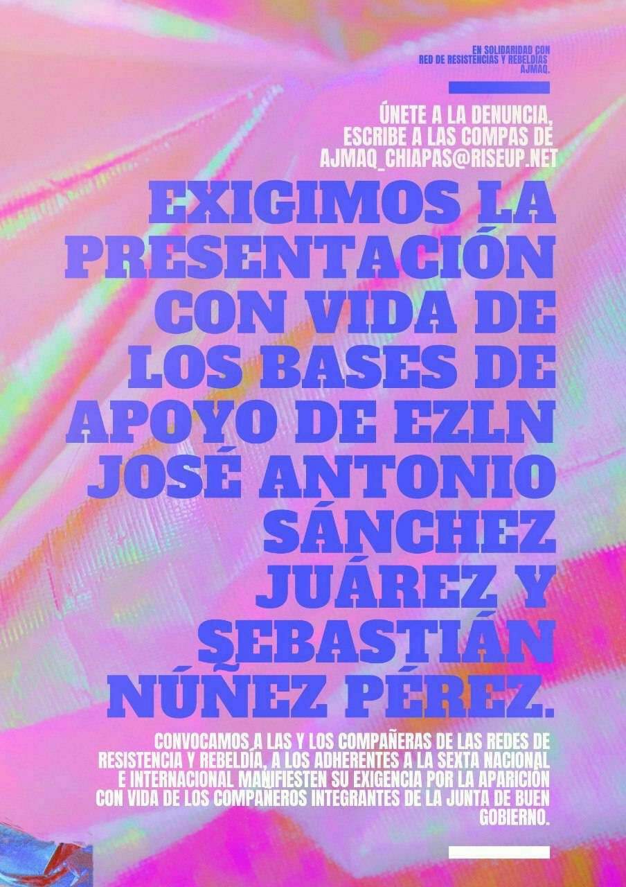 Imagen de Presentación con vida de José Antonio Sánchez Juárez y Sebastián Núñez Pérez, bases de apoyo del EZLN (México).