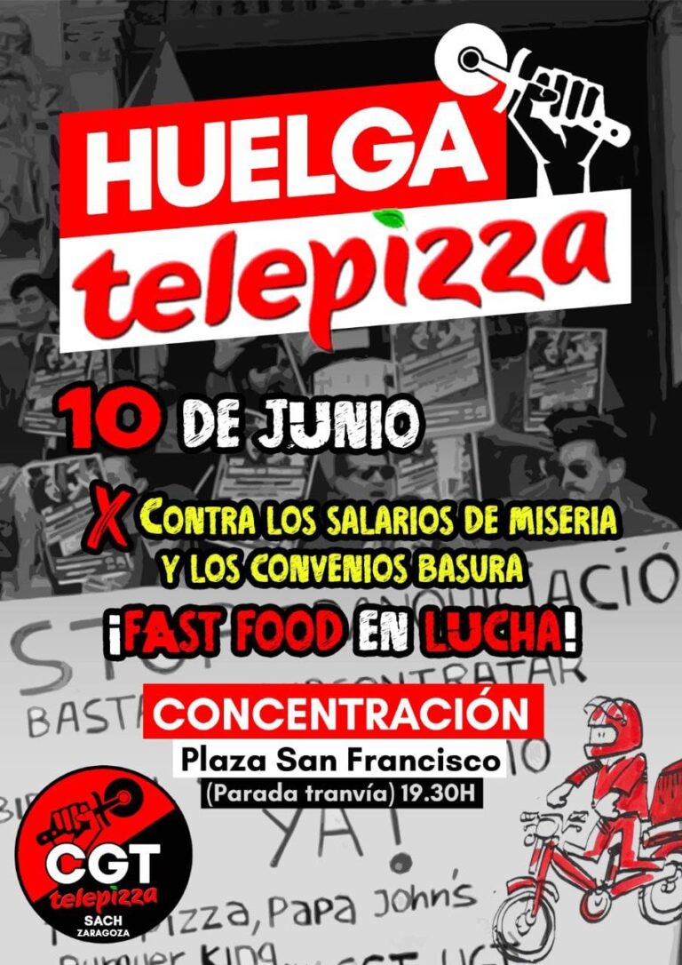 CGT Telepizza Aragón convoca jornada de huelga.