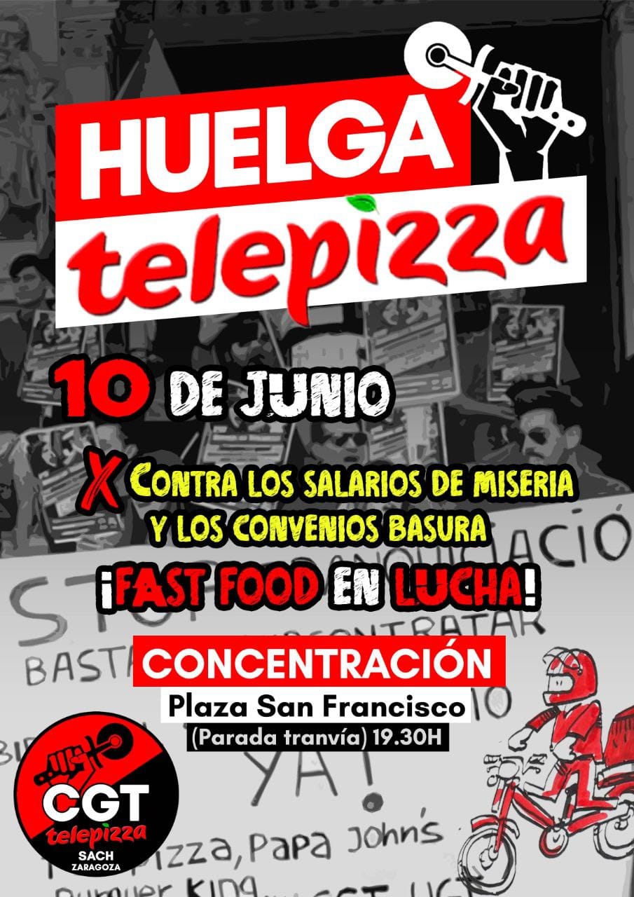 Imagen de CGT Telepizza Aragón convoca jornada de huelga.