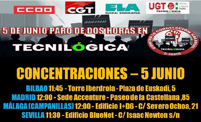 Imagen de Nuevos paros en ACCENTURE el próximo 5 de junio.