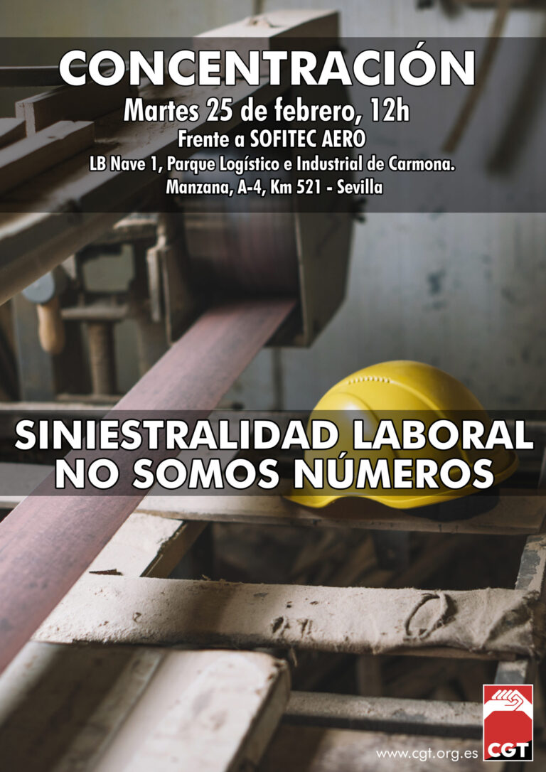 Concentración martes 25 de febrero en Carmona (Sevilla) contra siniestralidad laboral: ¡No somos números!