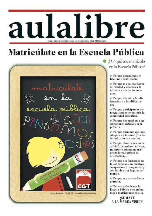 Imagen de Aula Libre marzo 2102 – Matricúlate en la escuela pública