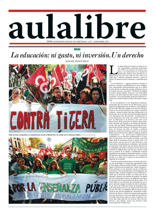 Imagen de Aula Libre nov 2011: La comunidad educativa debe decir ¡basta!