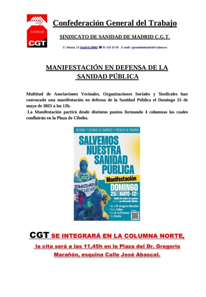 25 Mayo: Únete a la Defensa de Nuestra Sanidad Pública