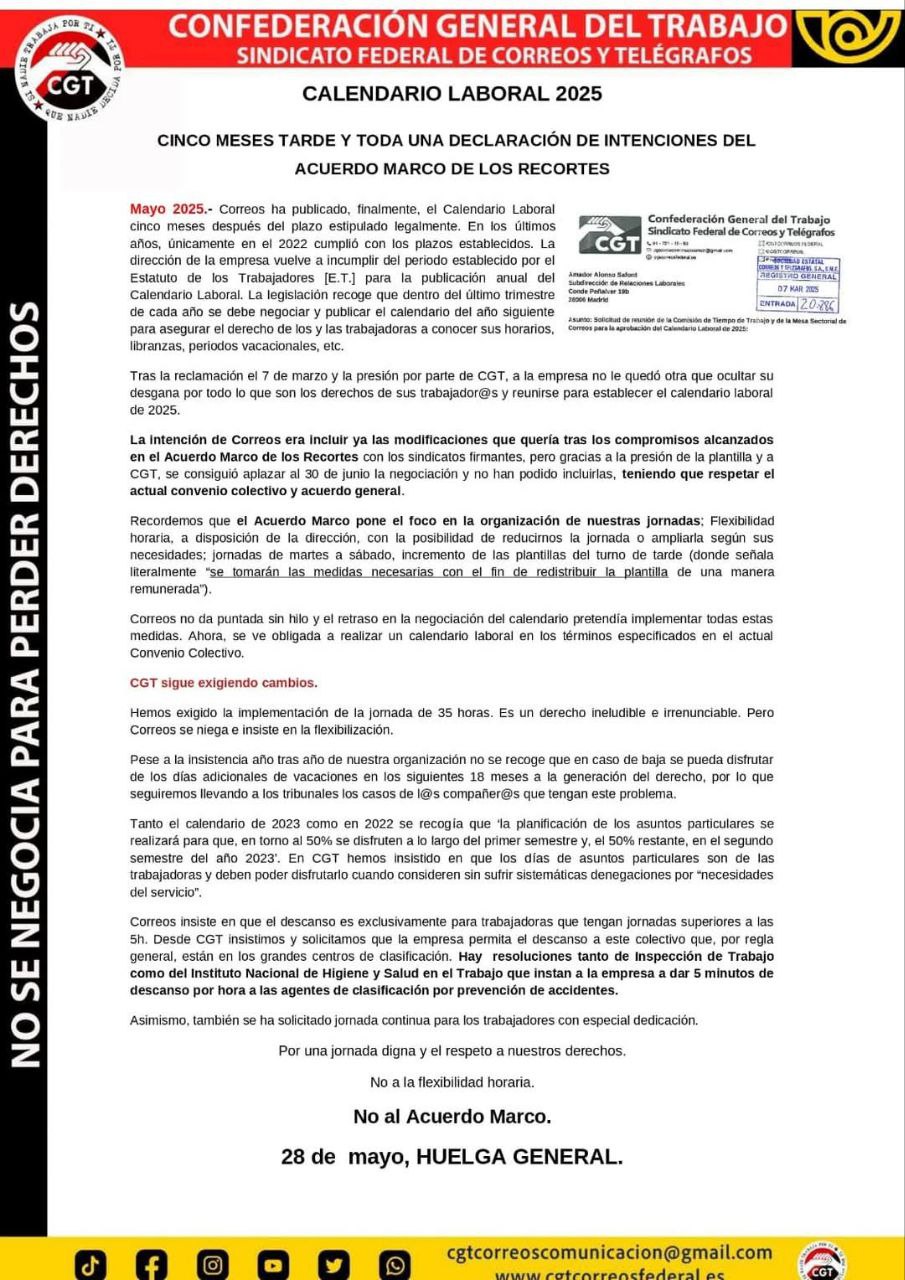 28M: Huelga en Correos contra el Acuerdo Marco