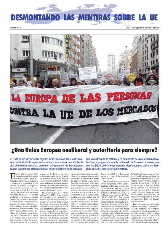 Imagen de Separata «Desmontando las mentiras sobre la UE» – febrero 2014