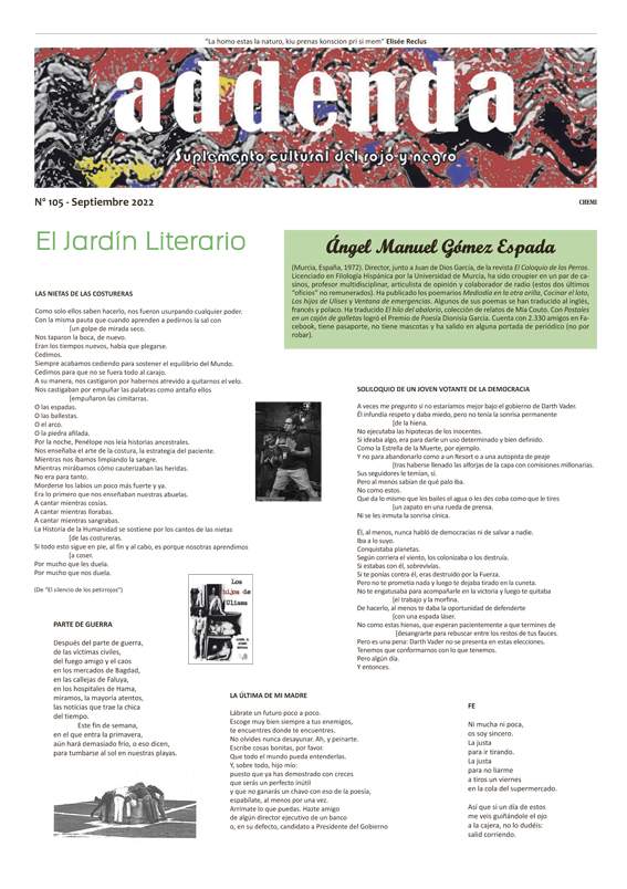 Imagen de Addenda, Suplemento Cultural del RyN – Nº 105 – Septiembre 2022