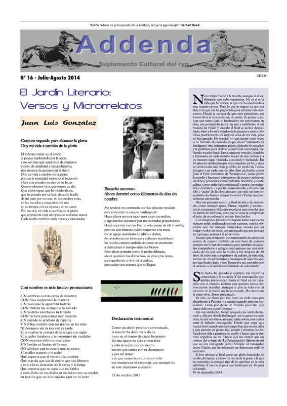 Imagen de Addenda, suplemento cultural del RyN – Nº 16, julio-agosto 2014
