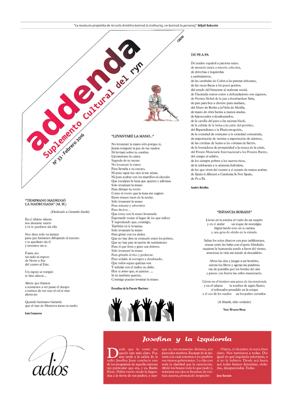 Imagen de Addenda, suplemento cultural del RyN – Nº 33, febrero 2016
