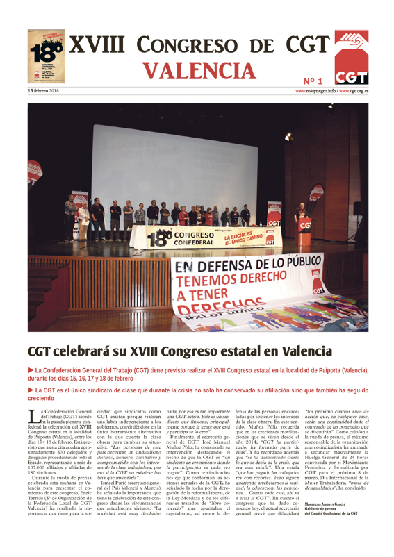 Imagen de XVIII Congreso de CGT en Valencia. Diario 1