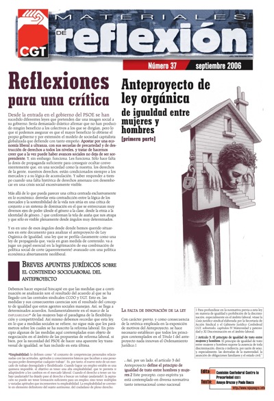 Imagen de Materiales de Reflexión 37. Anteproyecto de ley orgánica de igualdad entre mujeres y hombres