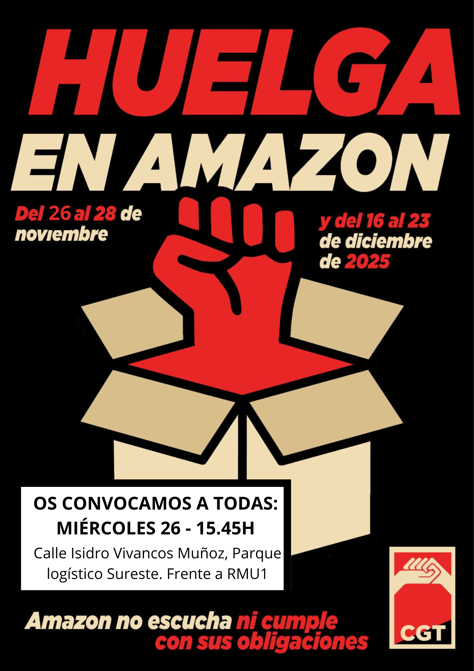 Imagen de CGT Murcia en Amazon Murcia, en Huelga