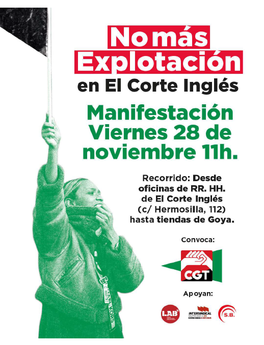 CGT denuncia la precariedad y la explotación laboral en El Corte Inglés.