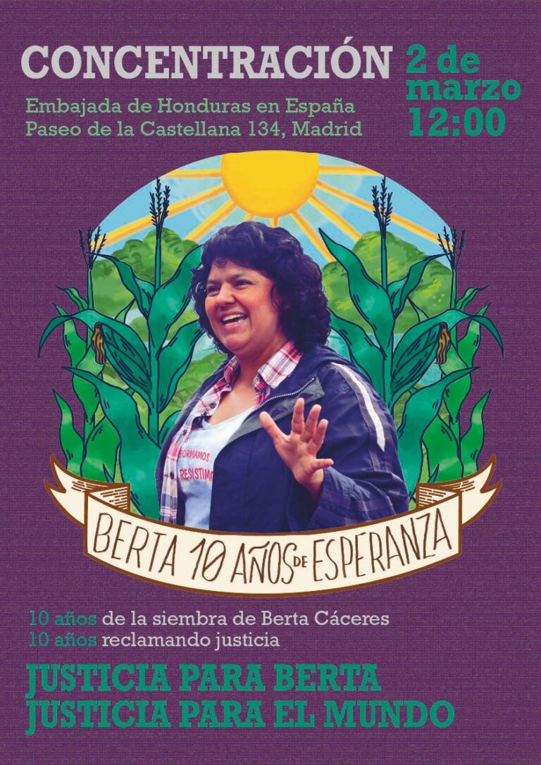 CGT se adhiere a la campaña internacional en memoria de Berta Cáceres, asesinada en 2016 por defender el medio ambiente y los derechos humanos.